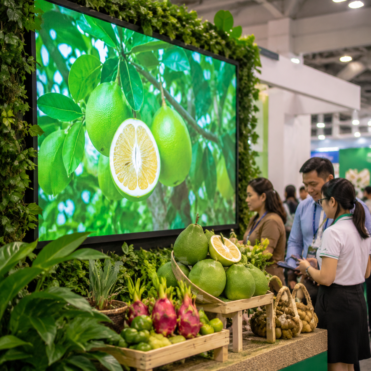 Màn hình LED giúp gian hàng nông sản nổi bật hội chợ